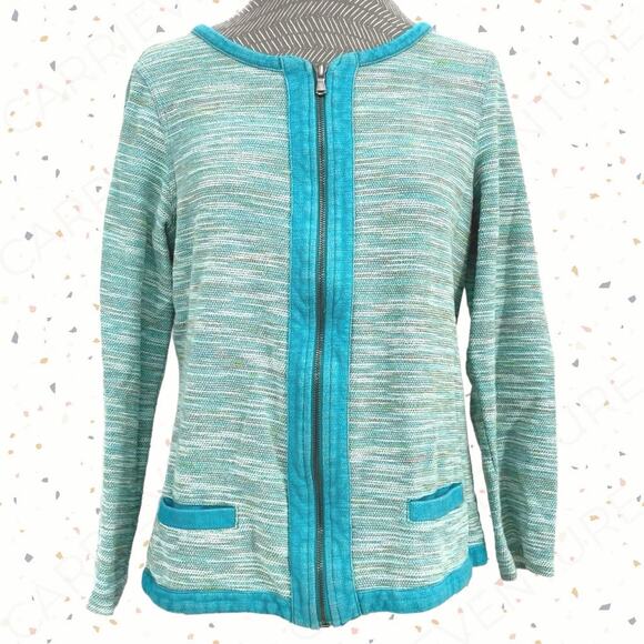Coldwater Creek Sweaters - Coldwater Creek Bright Blue Aqua Multi Space Dye Zip Cardigan Sweater Jacket M
